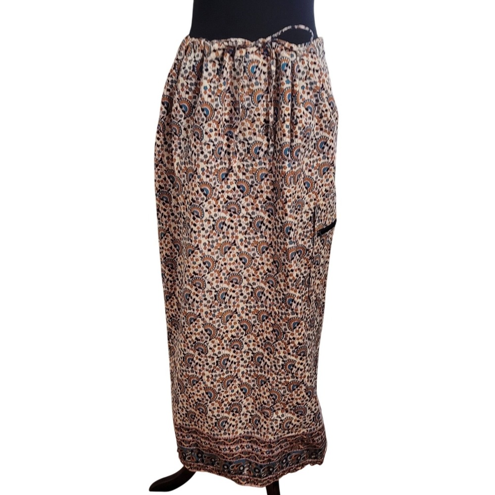 Vintage 90s Rave Cotton Maxi Skirt L Paisley Cargo Zipper‎ Pocket Grunge Hippie